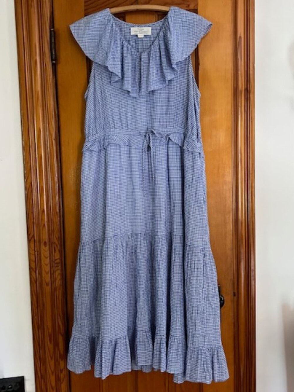 Birds of Paradis by Trovata Gingham Check Blu/Wht Maxi Dress Woman's Medium